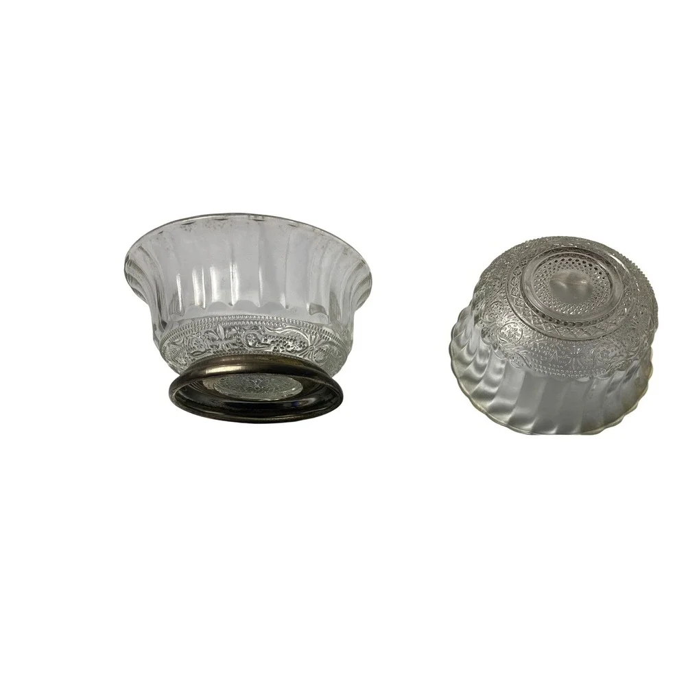 Vintage Clear Glass Fluted Dessert Bowls Silverplate Weighted Bases Set of 2
